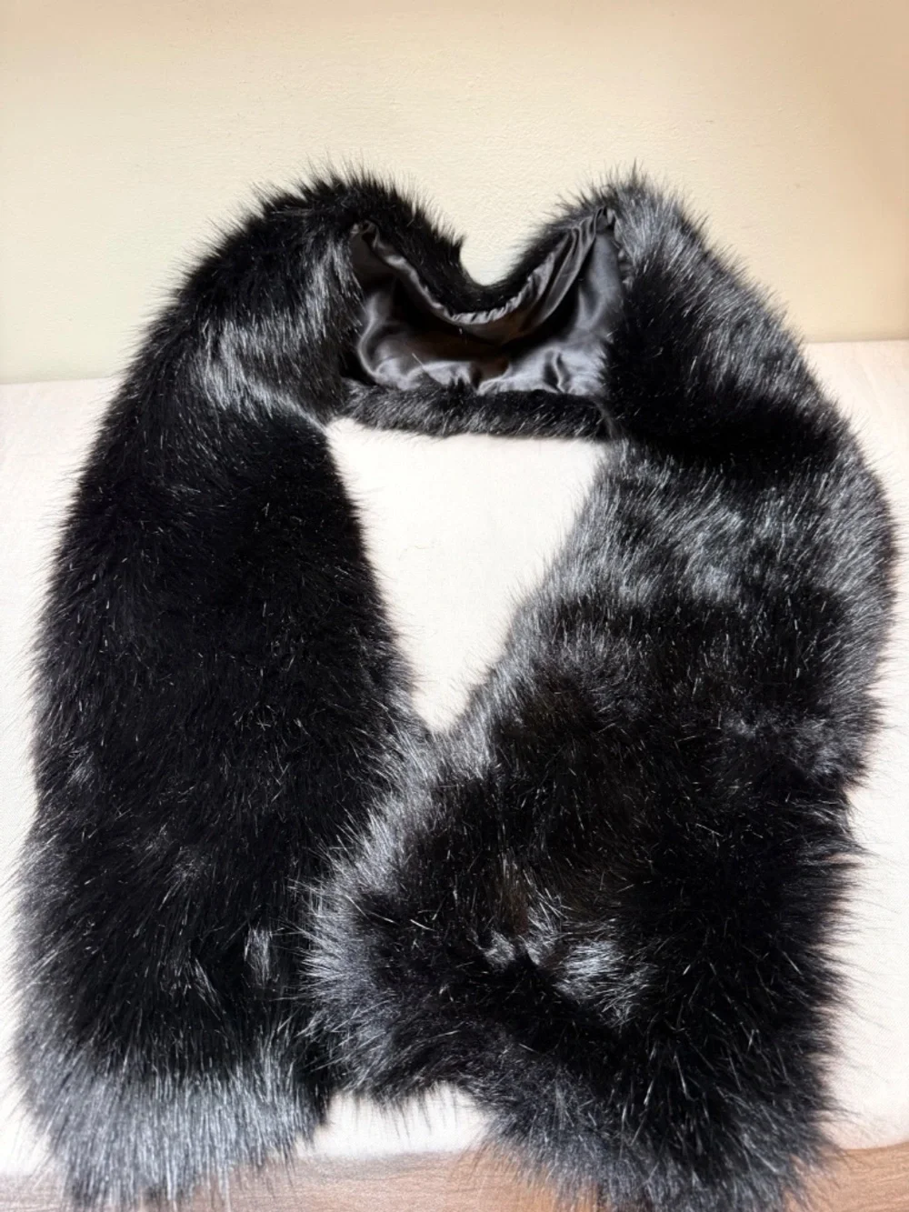 Akira Lined Black Faux Fur Wrap Shawl Scarf Stole